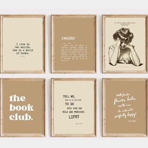 Gallery wall set of 6 prints with book quotes, Book Prints, Book Art Print, Reading Art, Bookworm Art