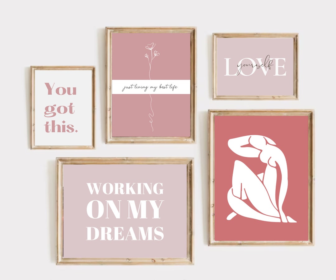 Home Office Set of 19 Prints, Office Wall Decor, Pink Office Decor ...