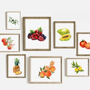 Kitchen Gallery Wall Art Set of 8, Vintage Fruit Prints, Farmhouse Kitchen Decor, Retro Poster, Food Print, Dining Room Wall Set