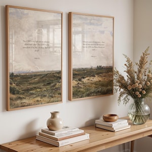 Set of 2 Psalms Bible Verse Wall Art, Vintage Painting Watercolor Scripture Print, Psalm 27:1 Psalm 121 1-2 Christian Faith-Based Home Decor
