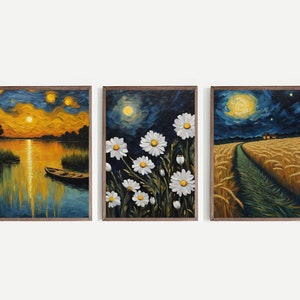 Vincent van Gogh set of 3 inspired original paintings | Impressionist Painting | French Cityscape Print | Printable Wall Art | Digital Print