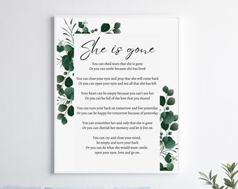 She is Gone | David Harkins Printable Poem, Digital Download, Grief Quote, A Letter from Heaven, Bereavement Messages, Sympathy Gift