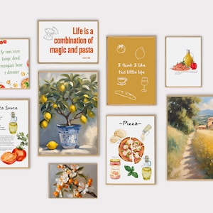italian kitchen wall decor | kitchen wall art set of 9 PRINTABLES  |pizza  recipe | digital download | kitchen prints | italian wall art
