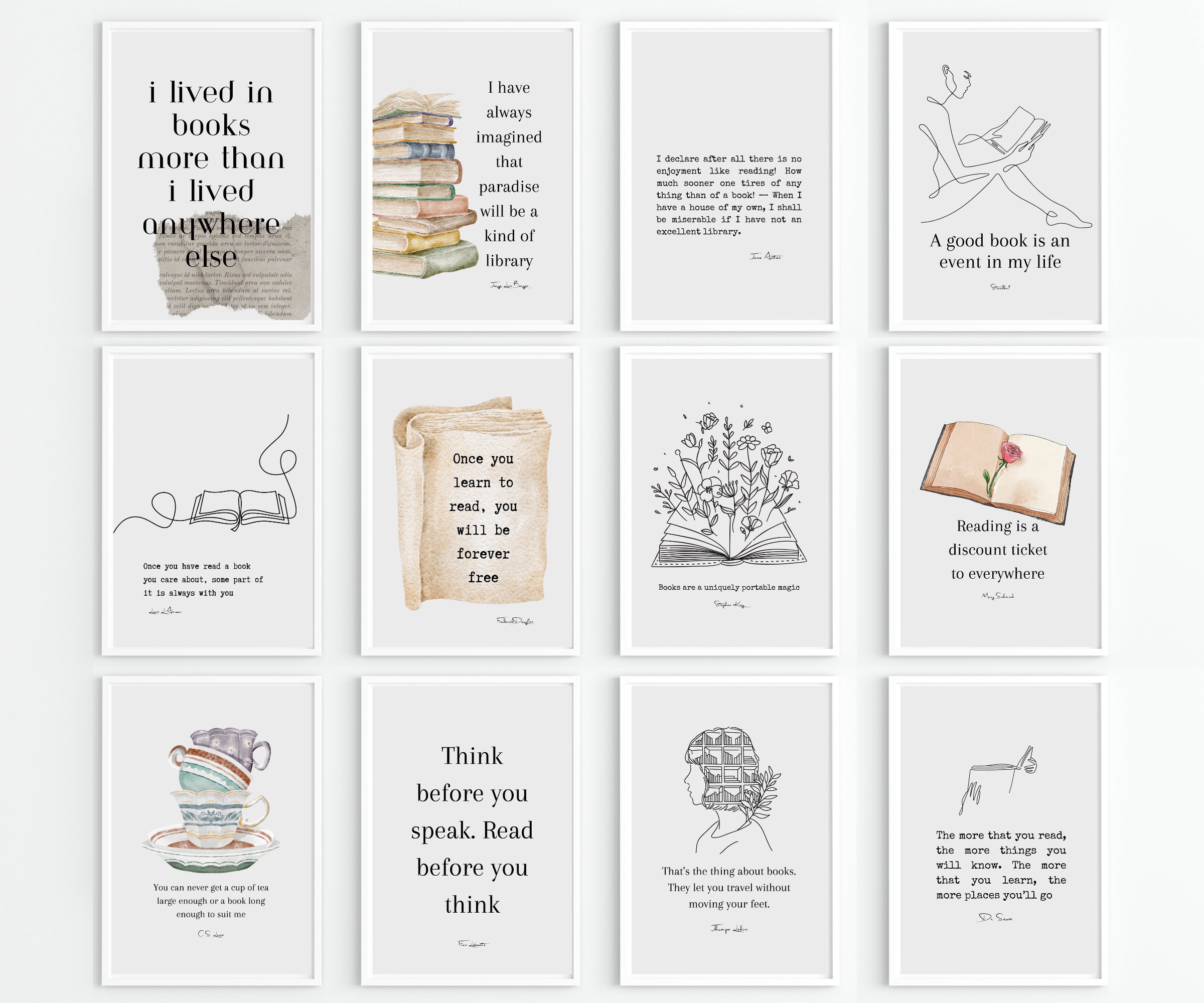 Set of 15 Gallery Wall Set, Bookish Prints, Book Wall Art | Book Lover ...