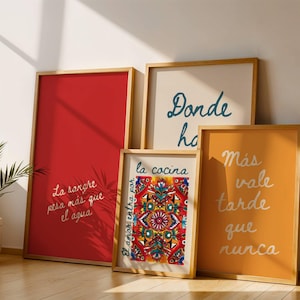 Set of 4 Mexican Quote Digital Wall Art – Instant Download, kitchen decor, modern decor, Latina