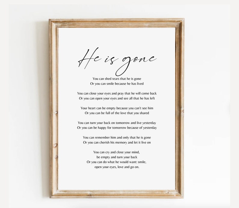 He is Gone David Harkins Printable Poem Digital Download - Etsy Canada