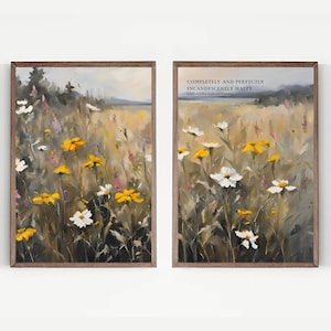 Jane Austen Pride and Prejudice Wall Art, Jane Austen Quote Printables, Jane Austen Poster Print, wildflowers painting set of 2 PRINTABLE