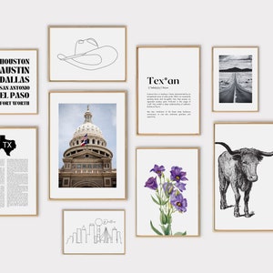 Texas Galeriewand Set von 12 PRINTABLES | Büro Dekor | Western Wandbild | Bilderrahmen | texanische Definition
