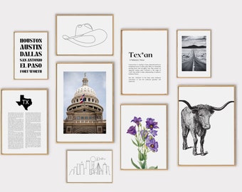 Texas gallery wall set of 12 PRINTABLES | home office decor | western wall art | gallery wall set | texan definition