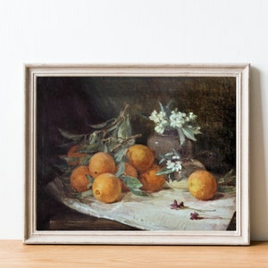 Orange Kitchen Vintage Art, Orange Still life Painting, Mediterranean Garden Vintage Print, Printable Wall Art, Kitchen Wall Art,
