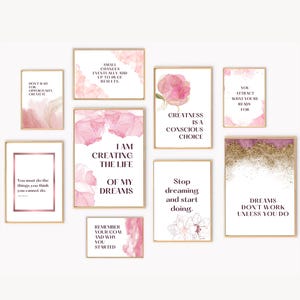 Home Office Set of 9 Prints, Pink Gold Office Wall Decor, Home Office Decor, Work From Home Art Prints, Office Wall Art, Office Printable