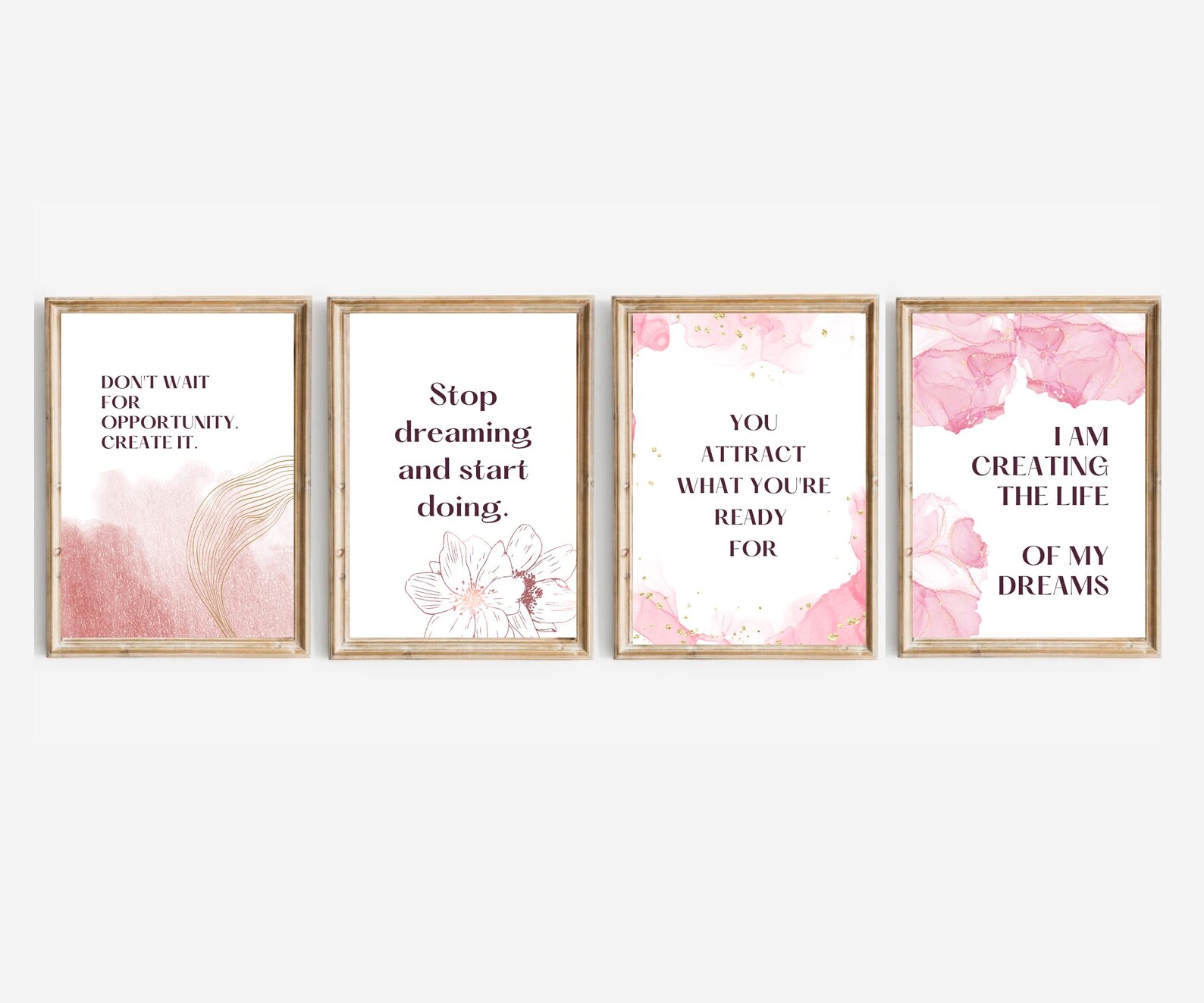 Home Office Set of 9 Prints, Pink Gold Office Wall Decor, Home Office
