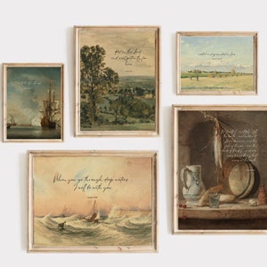 Set of 6 Scripture Wall Art Psalm 37-7, 2 Corinthians 12-9, Bible Verse Wall Art, Christian Wall Art, Deep Waters, Vintage Ocean painting