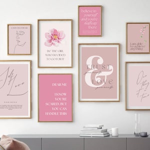 office wall art | set of 10 PRINTABLES | home office decor | Pink Office Print Inspirational Quote Prints, Motivational Prints, Vision board