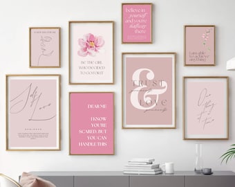 office wall art | set of 10 PRINTABLES | home office decor | Pink Office Print Inspirational Quote Prints, Motivational Prints, Vision board