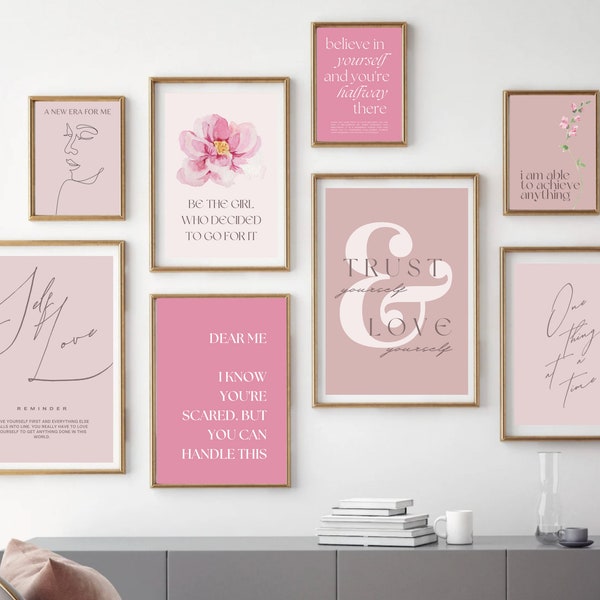 office wall art | set of 10 PRINTABLES | home office decor | Pink Office Print Inspirational Quote Prints, Motivational Prints, Vision board