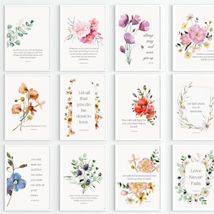Modern Scripture Wall Art, Set of 15 Psalms Prints, Psalms Bible Verse Quotes, Botanical Floral Art Prints, Scripture quotes, bible wall art