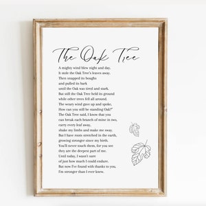 Eichenbaum Gedicht | Natur Wandkunst | Inspirierender Kunstdruck | Digital Tree Printable | Motivationsgeschenk | Wohndekor | SOFORTIGER DOWNLOAD