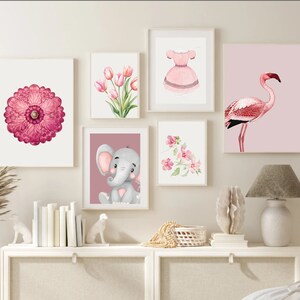 Pink vintage nursery galler wall, Girls Room Art, Printable Wall Art, Farmhouse nursery for girls decor, Vintage Nursery Art