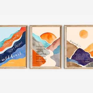 Choose Courage Over Comfort Brene Brown Watercolour retro Print, Brene Brown quote set of 3, Instant download
