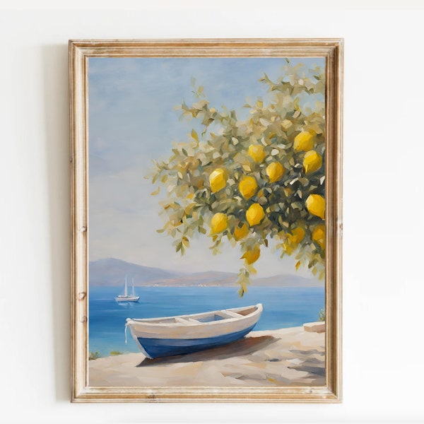Greece oil painting | Greek travels Art | Boart Lemons Oil Painting Print | summer in Greece wall art, greek wall art, summer prints citrus