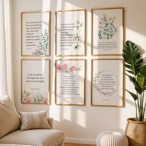 Modern Scripture Wall Art Set of 10 | Psalms Bible Verse Quotes | Minimalist Art Prints | Floral Scripture Quotes | Bible Wall Art