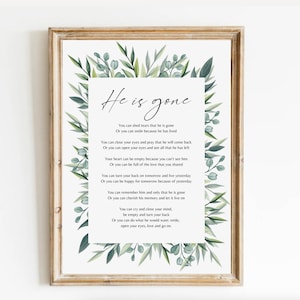 He is Gone / David Harkins Printable Poem, Digital Download, Grief Quote, A Letter from Heaven, Bereavement Messages, Sympathy Gift