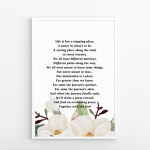 La vida no es más que un lugar de parada - Decoración funeraria de signo de servicio conmemorativo imprimible - Poema conmemorativo personalizado, cita de duelo, una carta del cielo