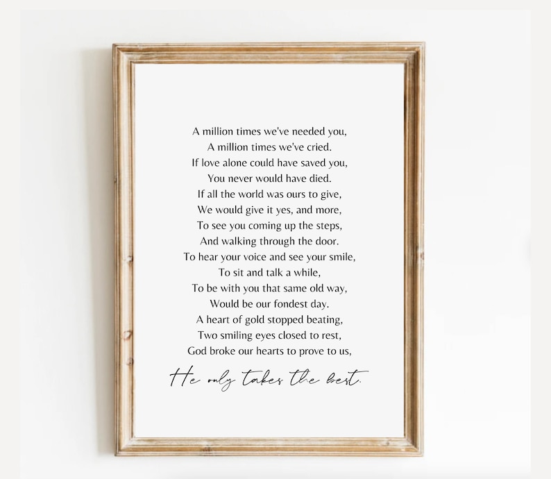 A Million Times Printable Poem, He Only Takes the Best Digital Download