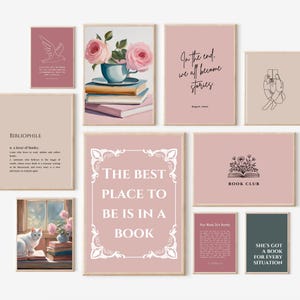Gallery wall set of 12 prints with book quotes, Book Prints, Book Art Print, Reading Art, Bookworm Art