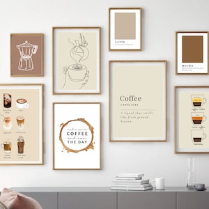 Coffee Gallery Wall Set of 12 Prints, Coffee Line Art, Coffee Bar Prints, Coffee Wall Art, Coffee Definition Print, Abstract Coffee Art,