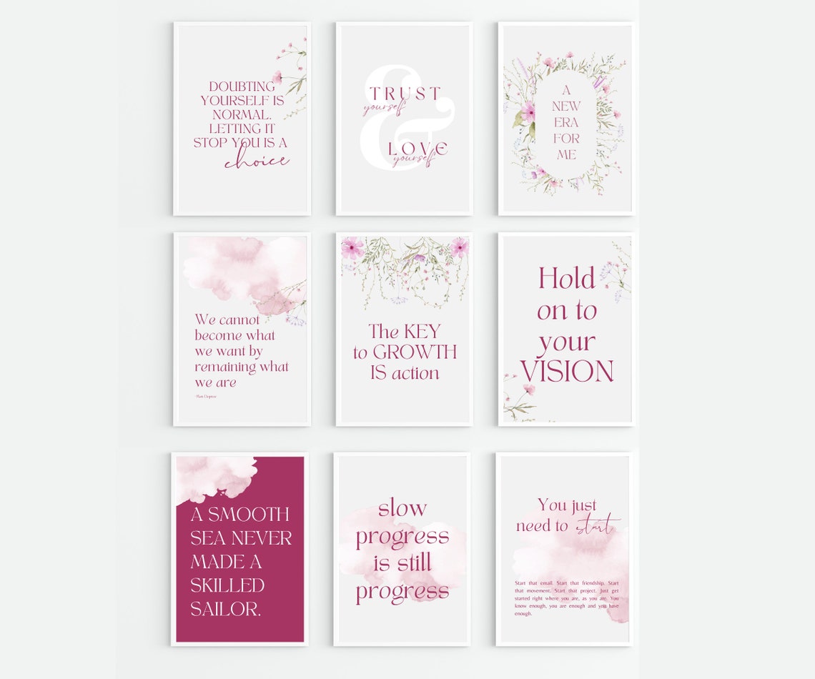 Office Wall Art | Set of 18 PRINTABLES | Home Office Decor | Pink ...