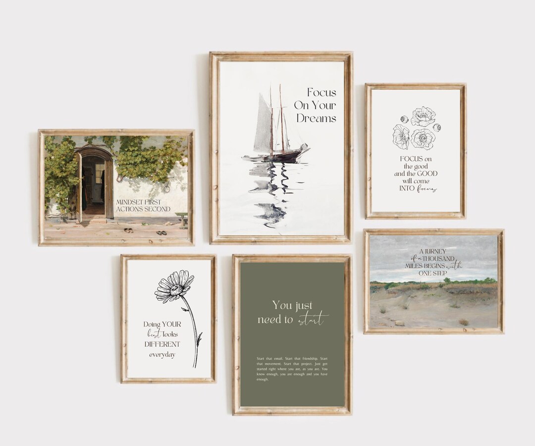 Vintage Office Wall Art Set of 6 PRINTABLES Home Office Decor Old