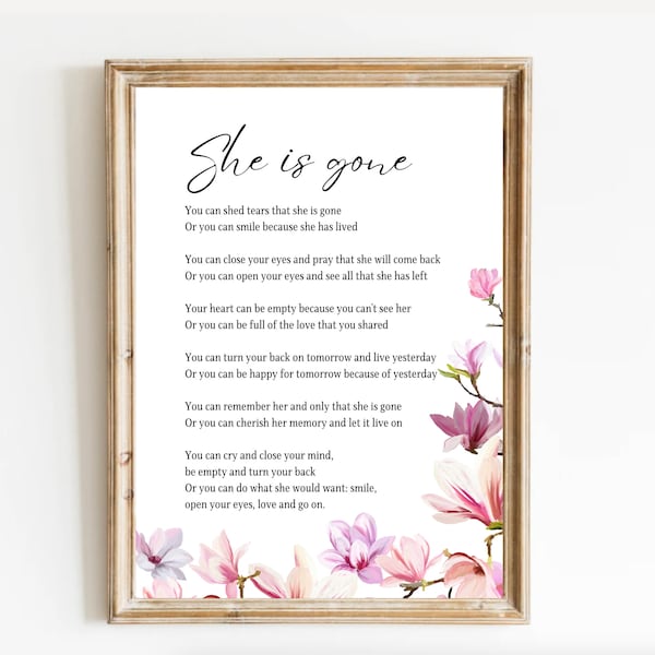 She is Gone | David Harkins Printable Poem, Digital Download, Grief Quote, A Letter from Heaven, Bereavement Messages, Sympathy Gift