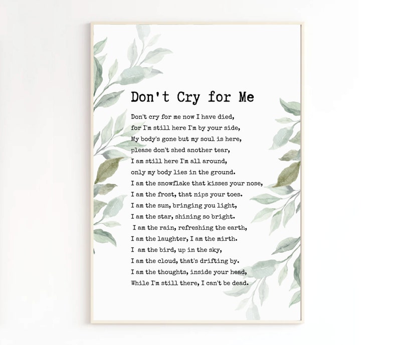 Don't Cry For Me Funeral Song Download Don't Cry for Me Memorial Poem. Celebration of Life - Etsy