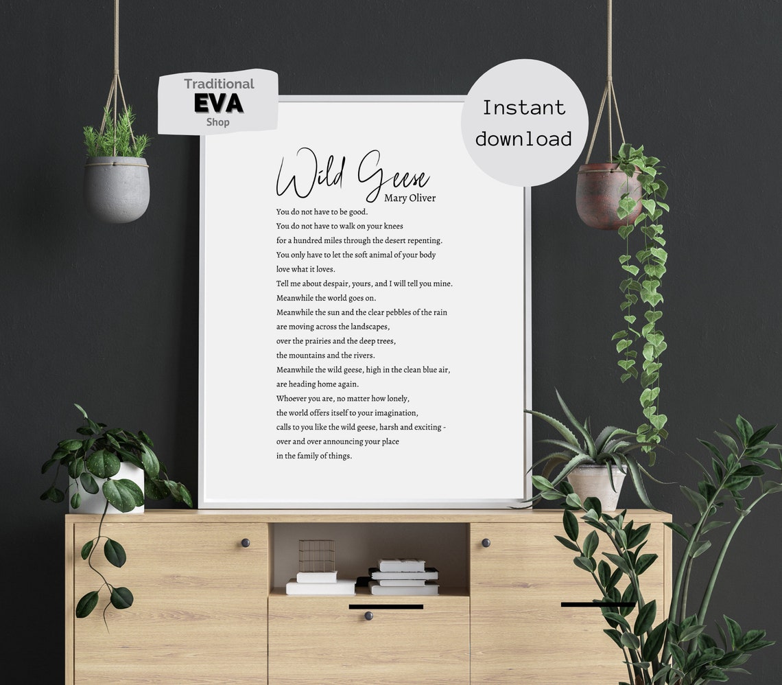 Printable Mary Oliver Wild Geese Poem Quote Wall Art Decor Poster Print
