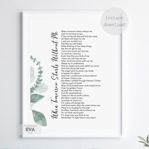 When Tomorrow Starts Without Me Printable Poem, Digital Download, Grief