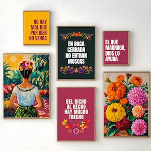 Set of 6 Mexican Proverbs Prints | Inspirational Spanish Sayings | Colorful Wall Art | Latin Home Decor | Hispanic Wisdom Quotes, Latina