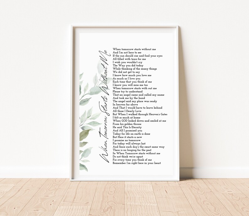 When tomorrow starts without me printable poem digital etsy