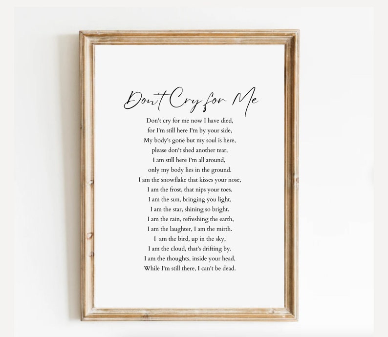 Don't Cry for Me Memorial Poem. Celebration of Life - Etsy