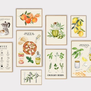 italian kitchen wall decor | kitchen wall art set of 10 PRINTABLES  |pesto recipe | digital download | kitchen prints | italian wall art
