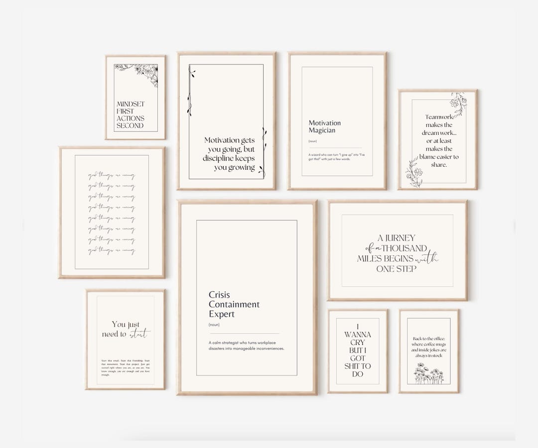 Office Set of 14 Prints, Funny and Motivation Wall Decor, Home Office ...