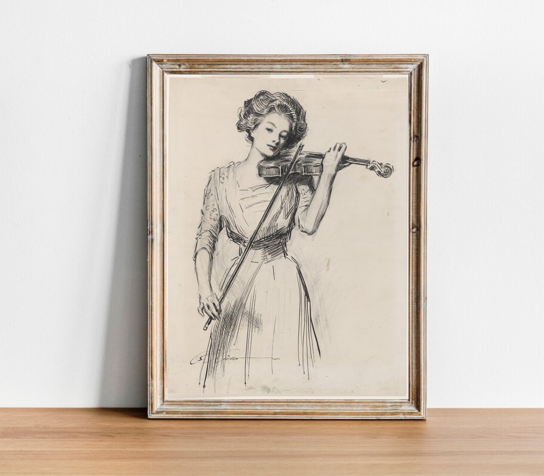 Violinist Print PRINTABLE Wall Art Vintage Violin Sketch Neutral ...