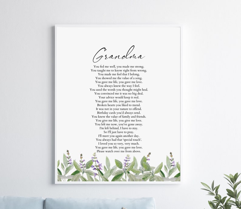 Grandma Memorial Poem. Celebration of Life Funeral Etsy