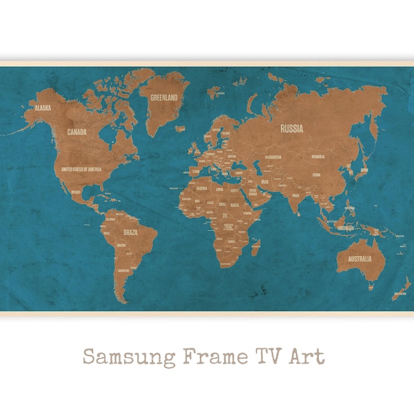 Samsung Frame TV Art world Map, Samsung Art TV Georgraphy, Digital Download for Samsung Frame, Digital Tv Art, vintage map