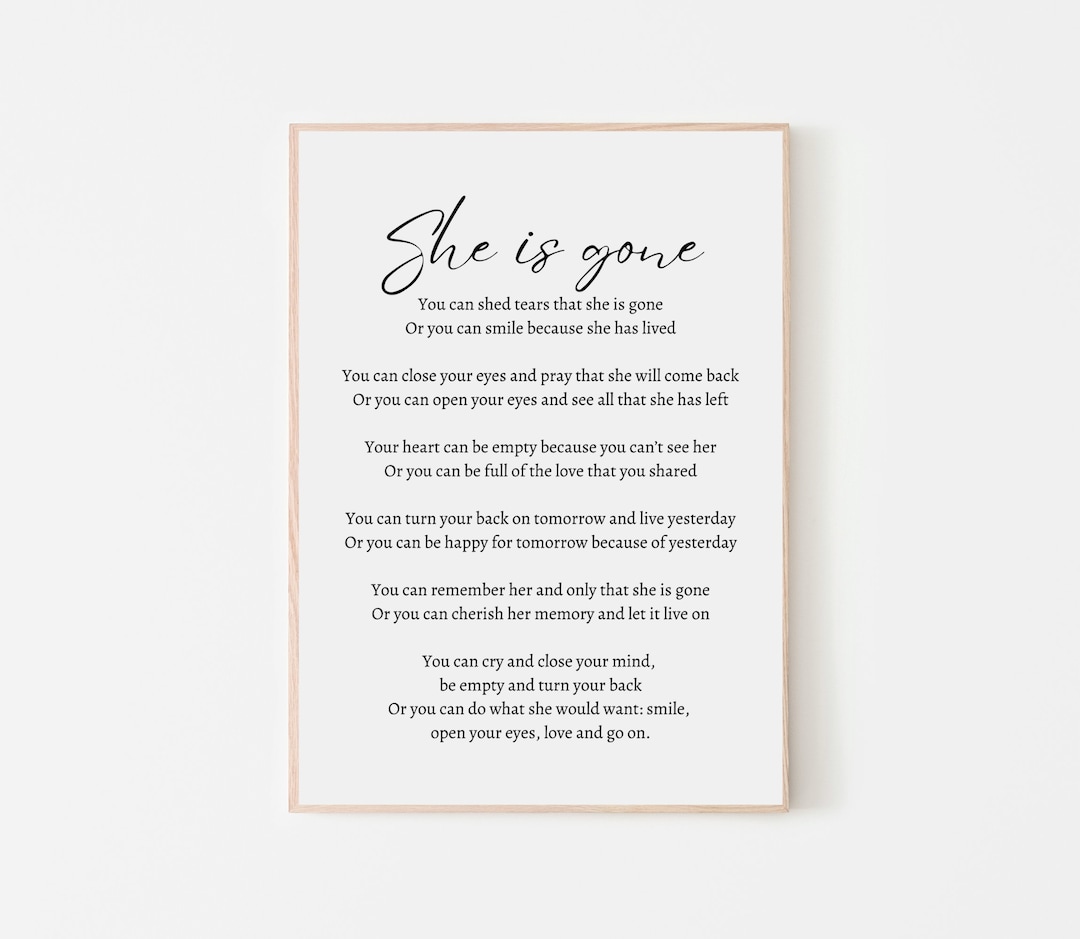 She is Gone David Harkins Printable Poem Digital Download Etsy Ireland