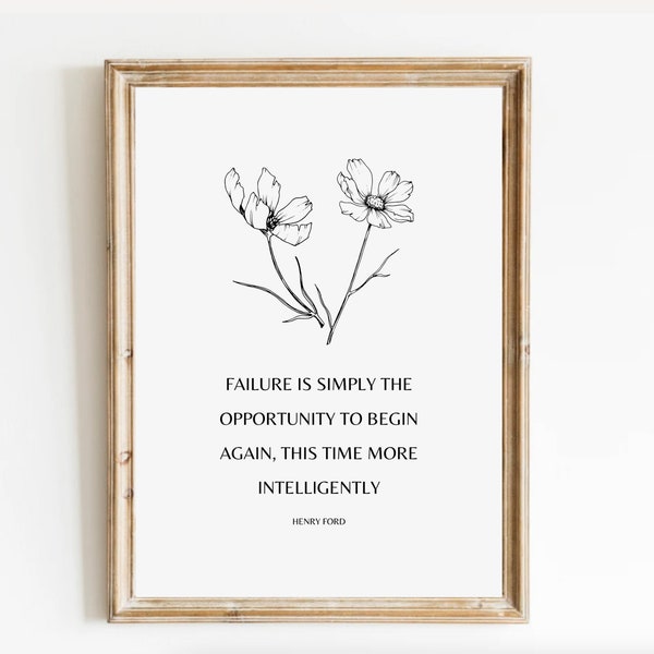 Henry Ford Quote Failure is simply the opportunity to begin again. Printable Poster, Home Office, Typography Quote