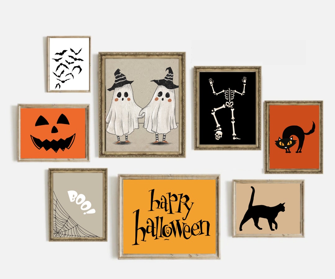 Halloween Mega Bundle Set mit 13 Drucken, gruselige Katze Skelett ...