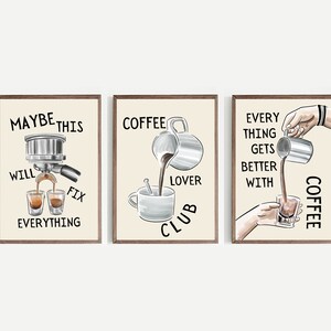 Coffee Gallery Wall Set of 3 Prints | Coffee Line Art | Coffee Bar Prints | Coffee Wall Art | Coffee Definition Print | Coffee Lover Decor