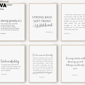 Brene Brown Quotes 6 Piece Wall Art, Strong Back. Soft Front Wild Heart, The courage to be vulnerable quote, DIGITAL DOWNLOAD